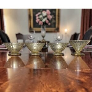 Federal Glass Madrid Amber Sherbet Glasses, Set Of 4, Vtg Depression Glassware‎
